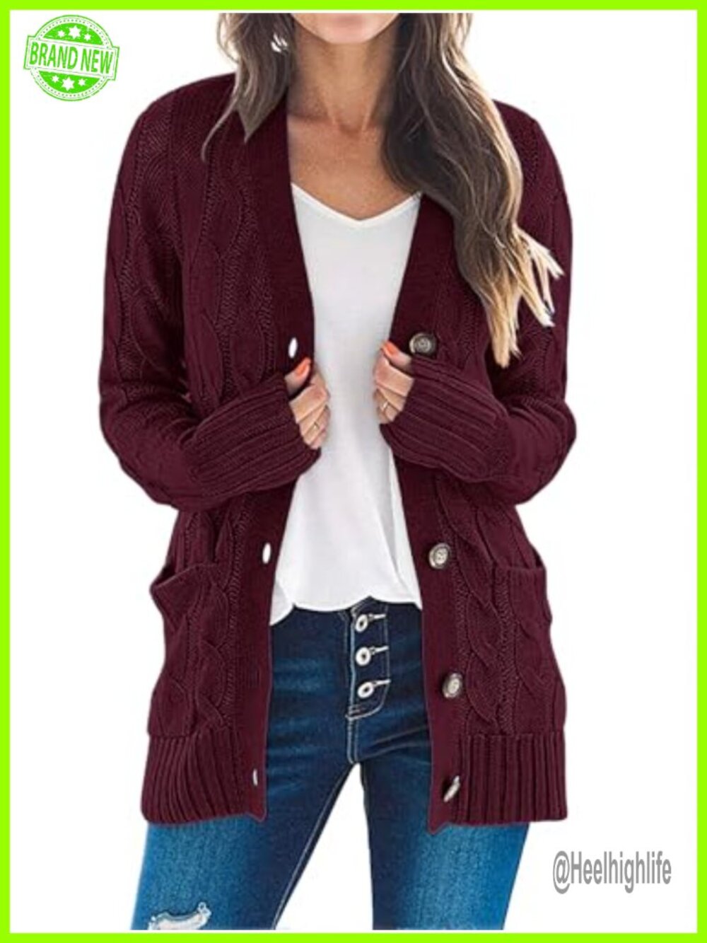 Cable Knit Button Down Cardigan Sweater with Pockets